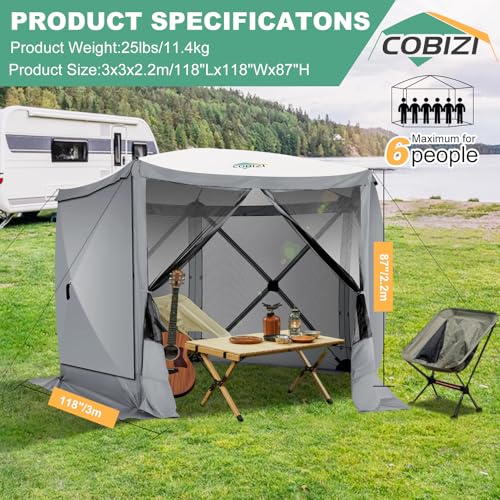 Image of COBIZI 10x10 FT Pop up Gazebo, Popup Canopy Tent, Screened in Gazebos with sidewalls, Waterproof Portable Outdoor Small Screen Tents Sun Shelter,carpas para Patio for Camping, Garden,Backyard,Grey