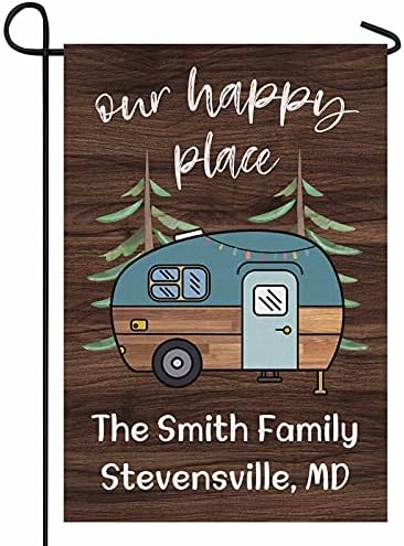 Personalized Camper Camping Garden Flag Our Happy Place Rv Flag for Outdoor Yard House Banner Home Lawn Welcome Decoration 12.5" X 18" Double Sided