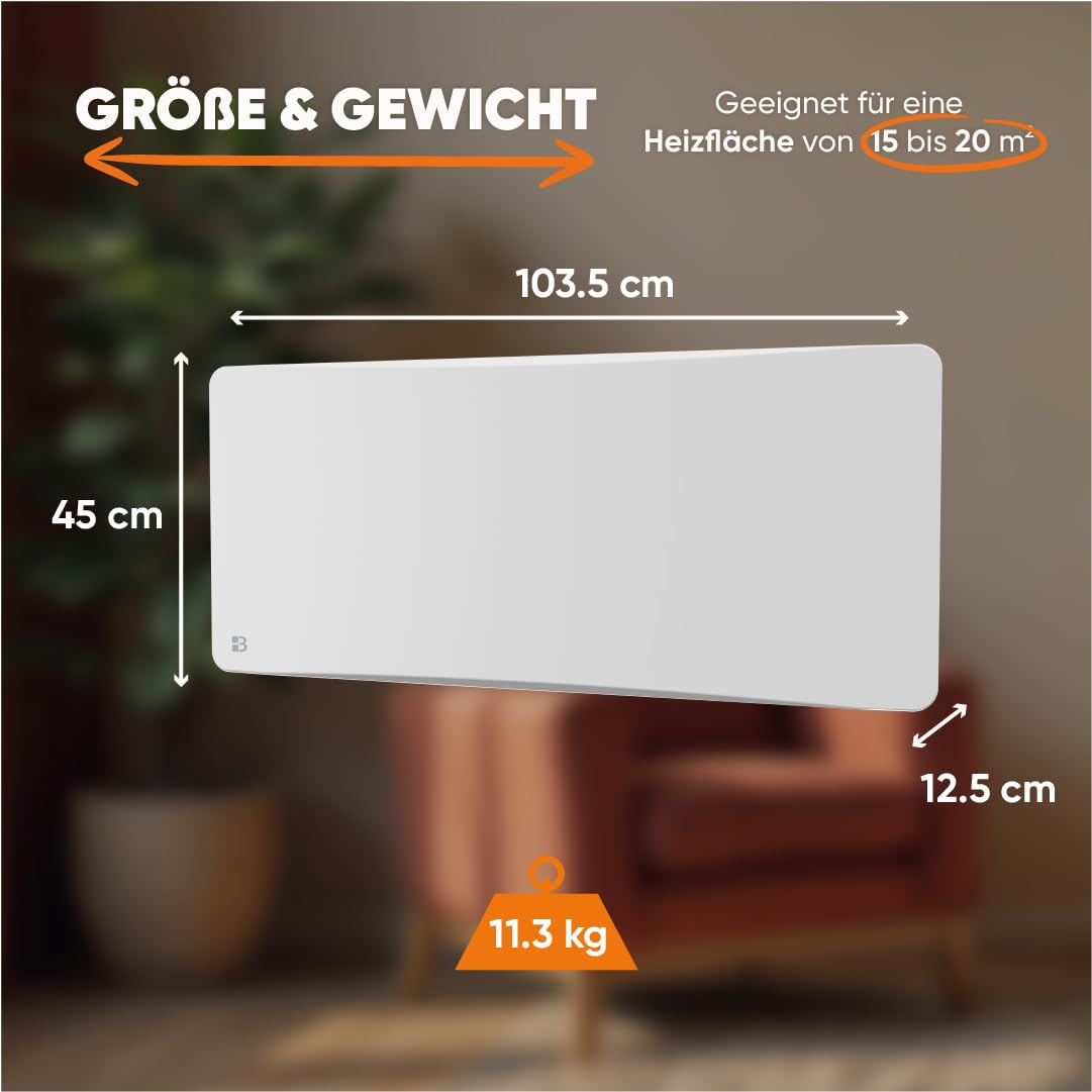 BESTHERM Bestherm Almea elektrischer Heizkörper, fester Wärmeträger, Gusseisen + Folie + Plug & Play, 2000 W, horizontal, weiß