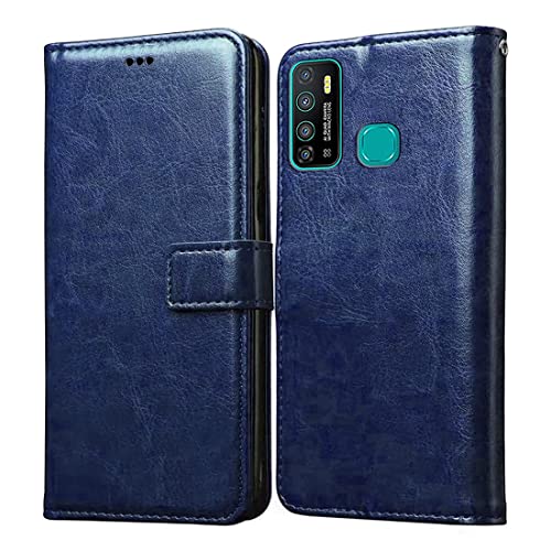 Image of Amazon Brand - Solimo Flip Leather Mobile Cover (Soft & Flexible Back case) for Infinix Hot 9 Pro (Blue)