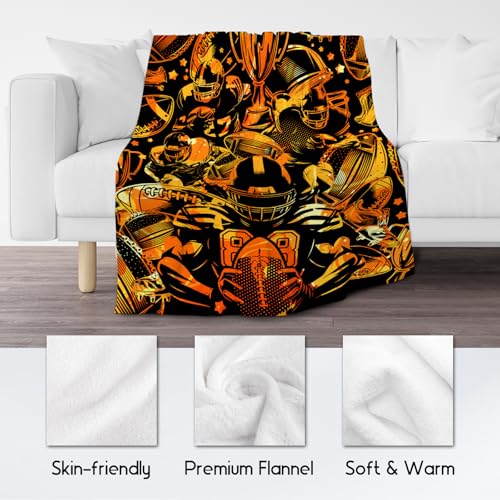 Football Blanket, Cozy Soft Throw Gifts for Kids, Cool Black Flannel Throw Blankets for Couch Office, 30x40 Inches