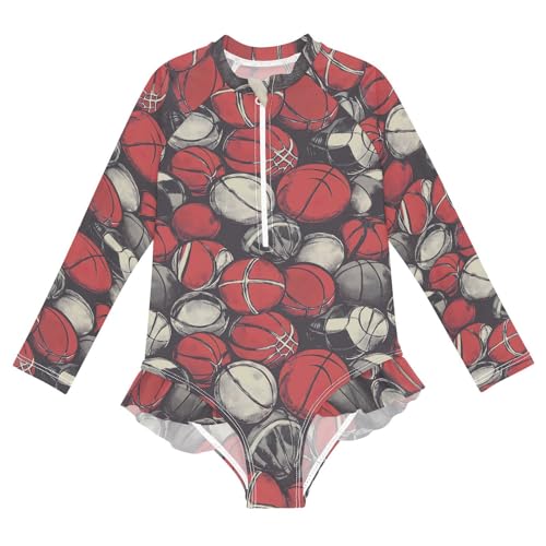 Basketball Girls Long Sleeve Swimsuit UPF 50+ Rashguard Swimwear One Piece Bathing Suit for 3-12 21220837