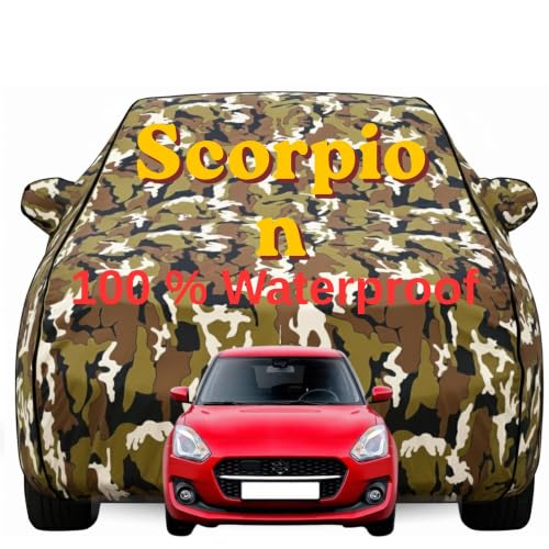 Image of Durable Full Body Waterproof Scorpio-N Car Cover | Premium Polyester Jungle Print Cover | Custom Fit Vehicle Protection | UV Resistant, Dustproof, Scratch Resistant, Heat & Wind Protection