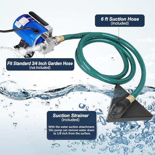 Image of Pump with Hose, 115V 1 /10HP 330GPH Power Water Pump Transfer Drain Pump, with Suction Hose Kit.