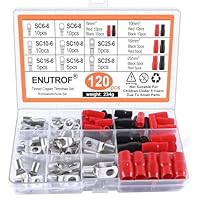 Rohrkabelschuhe Ringkabelschuh Set 120Stk 25mm² 16mm² 10mm² 6mm² Kabelschuhe Rohrkabelschuhe Set mit Schrumpfschlauch für Kfz Auto Motorad Boote