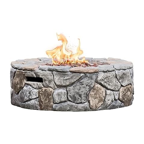 Teamson Home Gas Fire Pit Table with Stone Look Cover