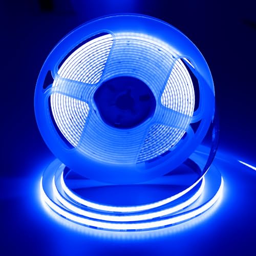 ShineBurky 12V COB Led Strip, Blauw LED Strip Licht 5M, CRI93+ Snijbaar Flexibel Helde Ledstrip voor TV-achtergrondverlichting, Keuken, Slaapkamer, Interieur Decoratie (zonder Voedingstekker)