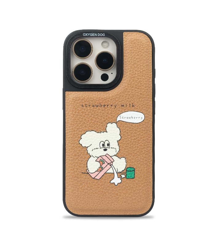 Image of Strawberry Milk Leather Case Cover for iPhone 15 Pro Max | Soft Vegan Leather | Cute Pastel Design | Slim & Durable