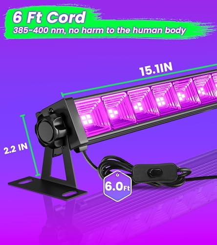 Image of TigQiang 42W 2 Pack Black Light Bar, Blacklight for Glow Party, Halloween | 6Ft Cord & Switch & Plug for Large Space Neon Decorations, Fluorescent Poster, Body Paint, Birthday, Room, Cabinet, 385-400nm