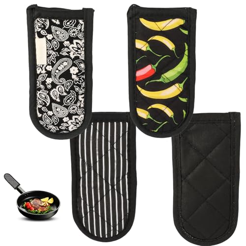 4PCS Cast Iron Skillet Handle Cover - Heat Resistant Cotton Pan Pot Handle Covers, Non-Slip Hot Handle Covers, Machine Washable Handle Mitts for BBQ and Baking Supplies
