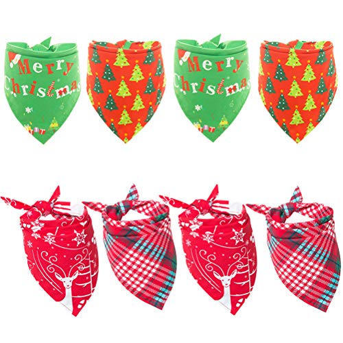 Reversible Dog Christmas Bandanas - 4 Pack Adjustable Soft Pet Scarfs with Christmas Element Patterns Cute Triangle Bibs Kerchief for Dogs and Cats