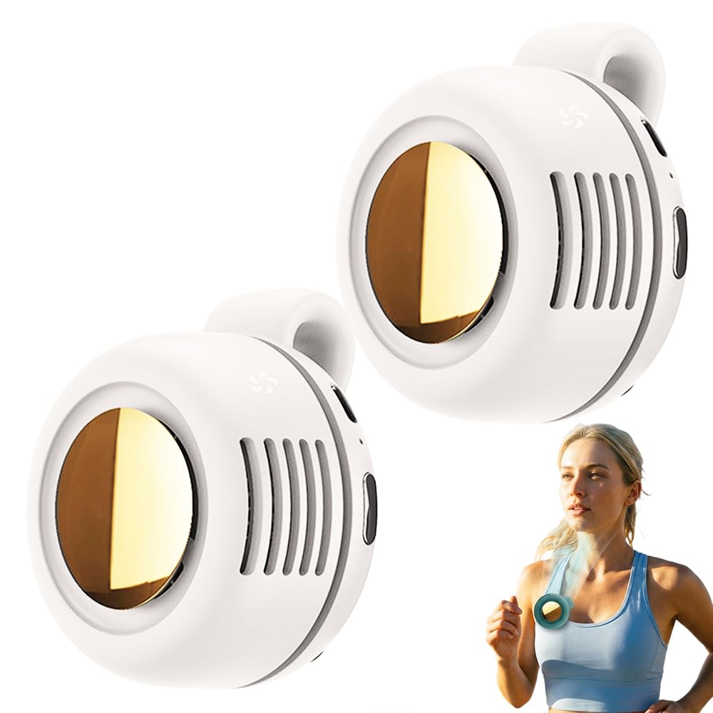 Clip on Fan Silent Mini Bladeless Fan, 2026 New Portable Waist Clip Fan, USB Rechargeable Portable Fan with 3 Speeds for Travel Office Shirt, Summer Gift for Outdoor Lovers (White*2)