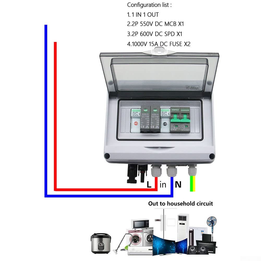 Solare PV Combiner Box, 550V 1 In1 Out 1 String Solare PV Combiner Box Protezione Impermeabile IP65 per RV