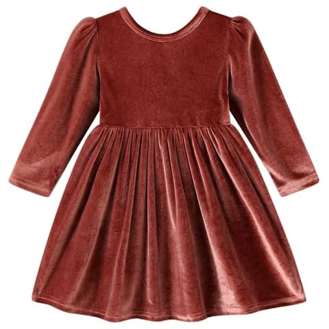 YOUNGER TREE Toddler Fall Dress Girl Winter Clothes Long Sleeve Velvet Dresses Princess Party Outfits (Deep Pink Dress, 4-5T) Cover