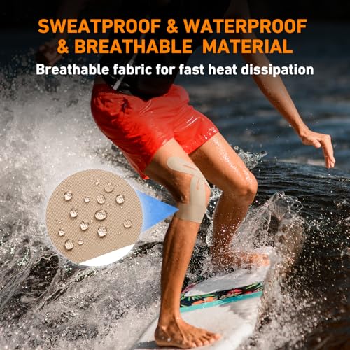 Image of PreCut Kinesiology Tape for Knees, KTQUICK 12 PCS 20% Extra Adhesive Knee Tape for Knee Pain Relief Pre Cut, Anatomical for Maximum Hold, Waterproof&Hypoallergenic Cotton Latex-Free for Sports(Beige)