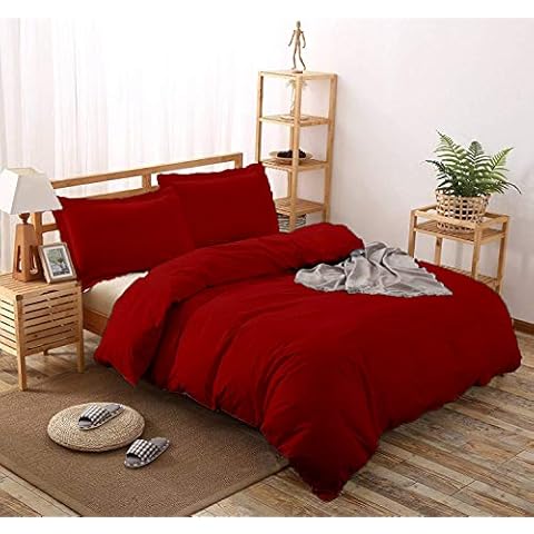 LinenHouse Premium Quality 3-Piece Duvet Cover Set with Zipper Closure & Corner Ties,Solid 1000-TC Ultra Soft Pillow Shams 100% Egyptian Cotton(California King 98"x104", Burgundy) Cover