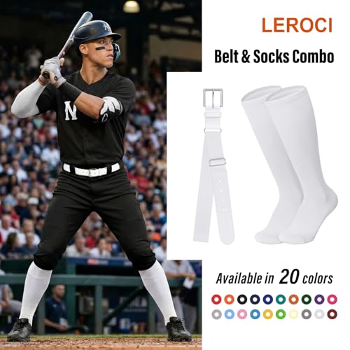 Image of Baseball Belt and Baseball Socks Combo Set for Youth and Adult Available in 20 Colors