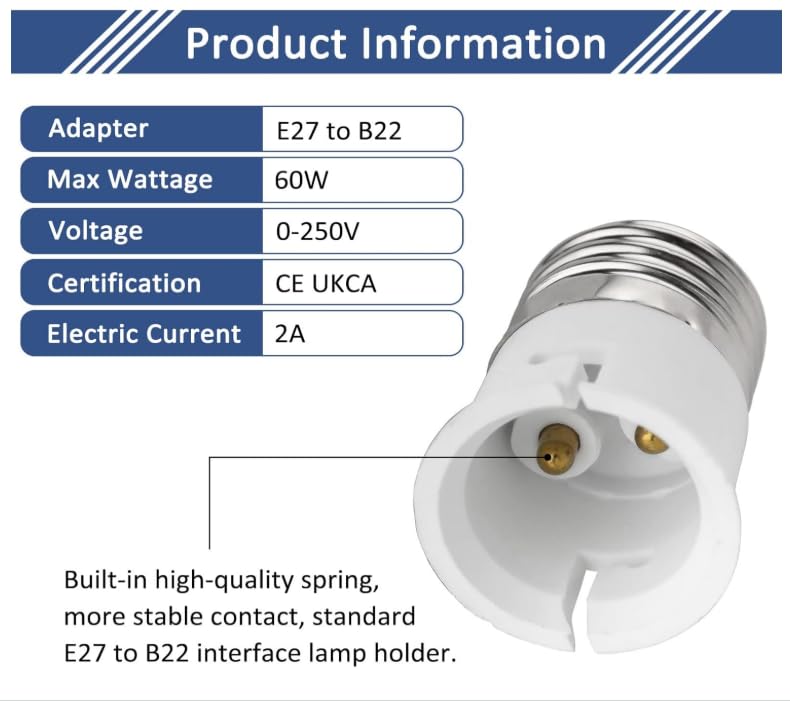 U-Trade E27 to B22 Socket Converter, Screw to Bayonet Lamp Holder Adapter - Image 3