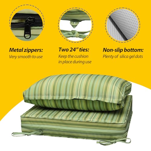 Image of AAAAAcessories Outdoor Seat Cushions for Chairs, Fade-Resistant, Waterproof Patio Furniture Replacement Cushions, 24 inch x 24 inch x 5 inch + 24 inch x 13.5 inch, Mossy Forest Stripe