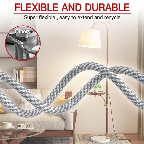 Image of 16 /3 Flat Plug Braided Extension Cord 20 FT, Indoor 3 Prong Grounded Low Profile Extension Wire Flexible, Suitable for Home and Office, 13 Amp 1625 Watt 125VAC 16AWG, ETL Listed