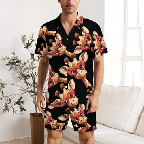Funny Giraffe Mens Pajamas Set Short Sleeve Sleepwear Summer Pjs Sets 2 Piece Loungewear Nightwear2
