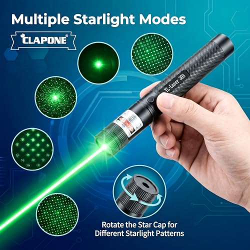 Image of CLAPONE USB Rechargeable Green Laser Pointer Pen, Long Range Bright Green Laser Light for Presentations, Stargazing, Hiking, Outdoor Activities and Interactive Pet Play