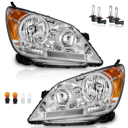 WEELMOTO Headlights for 2005-2007 Honda Odyssey Headlight Assembly Pair Chrome Housing Amber Reflector Left+Right Side