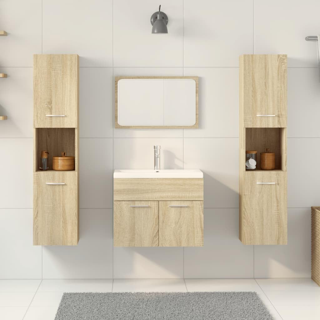 5-TLG. Badmöbel-Set Sonoma-Eiche Holzwerkstoff mit Waschbecken