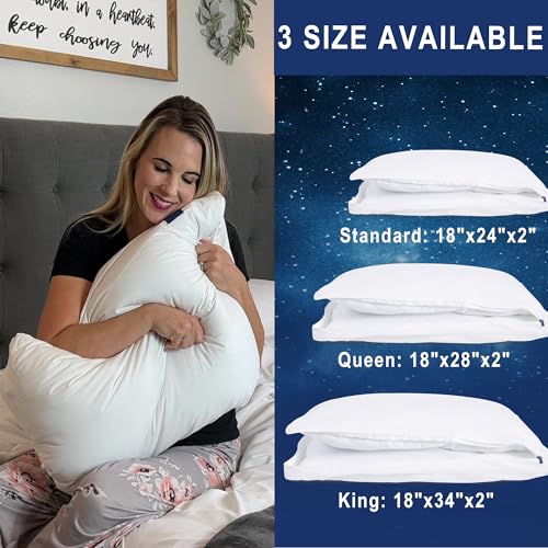 Image of ACCURATEX Fluffy King Pillow Cover, Revive Old Flat Pillows, Cotton | 100% cotton shell filled with down alternative. L-shaped zipper pillow protector is removable & machine washable