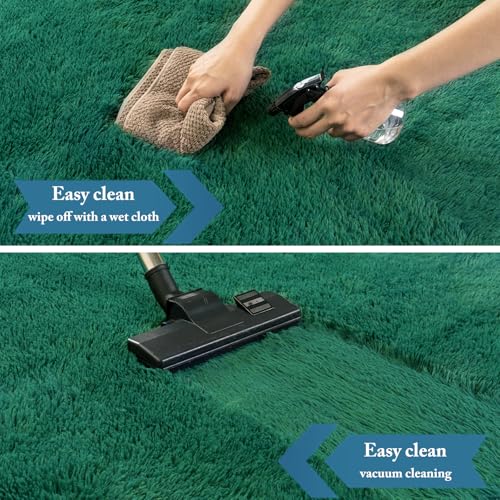 KING DARE Runner Rug 2x6, Shaggy Dark Green Rug for Bedroom Dorm, Fluffy Shag Fuzzy Plush Non-Slip Washable Soft Carpet for Bedside Girls Boys Kids Room Indoor Decor