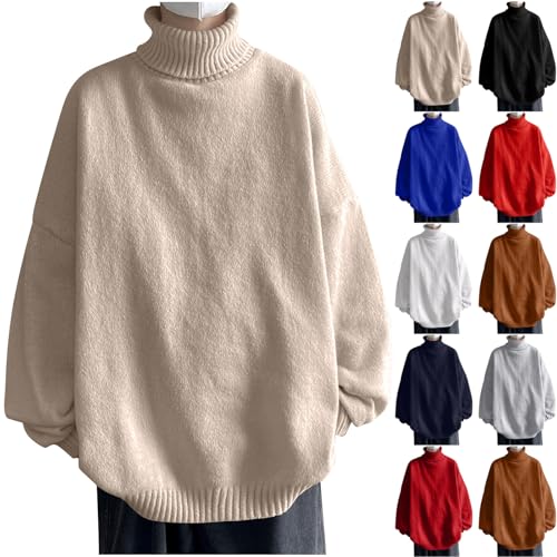Cambkatl Turtleneck Knitted Oversized Sweater for Men Loose Pullover Casual Long Sleeve Warm Winter Cozy Plain Jumper Tops2