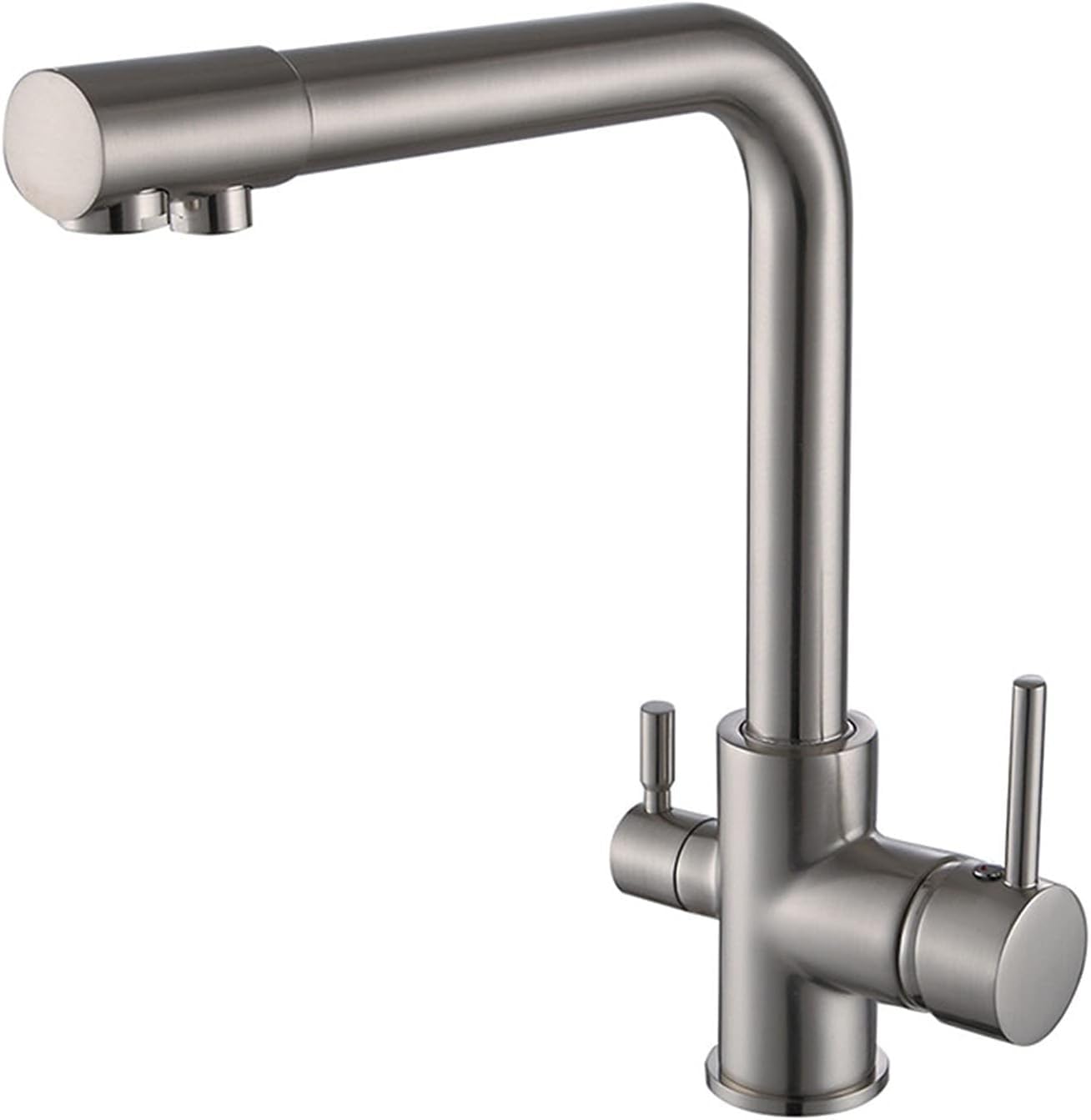Kitchen Water Filter Faucet Drinking Water Rotatable Double Handle Kitchen Sink Household Multifunctional (Brushed)