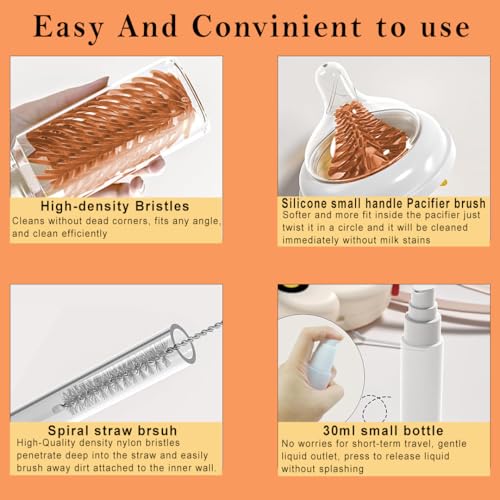 Image of Tony Stark 6-in-1 Baby Bottle Cleaning Brush Set - Includes Silicone Bottle Brush, Nipple Cleaner, Straw Brush, Soap Dispenser, Storage Box, and Bottle Drying Rack |Silicone Bristles (Car Design)