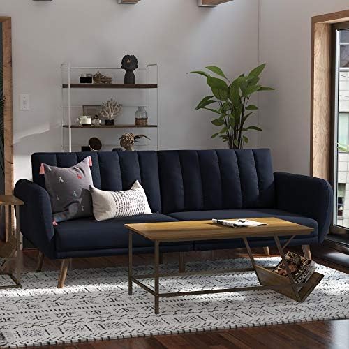 Novogratz Brittany Sofa Futon – Premium Upholstery and Wooden Legs – Navy Blue Novogratz Brittany Sofa Futon – Premium Upholstery and Wooden Legs – Navy Blue