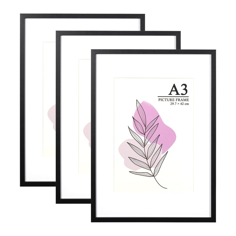 Baoee Black Picture Frame A3,Set of 3, photo frame with acrylic glass, A3 Frame, A3 Poster Frame