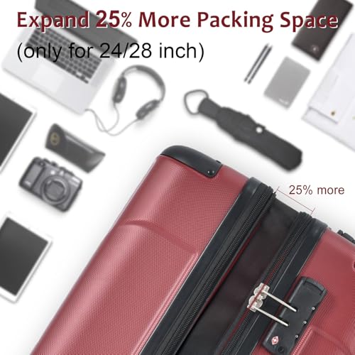 2-Piece Luggage Set - Lightweight Hardshell ABS Suitcases with Double Wheels - Expandable Carry-on & Checked Luggage (20"/28") - Red4