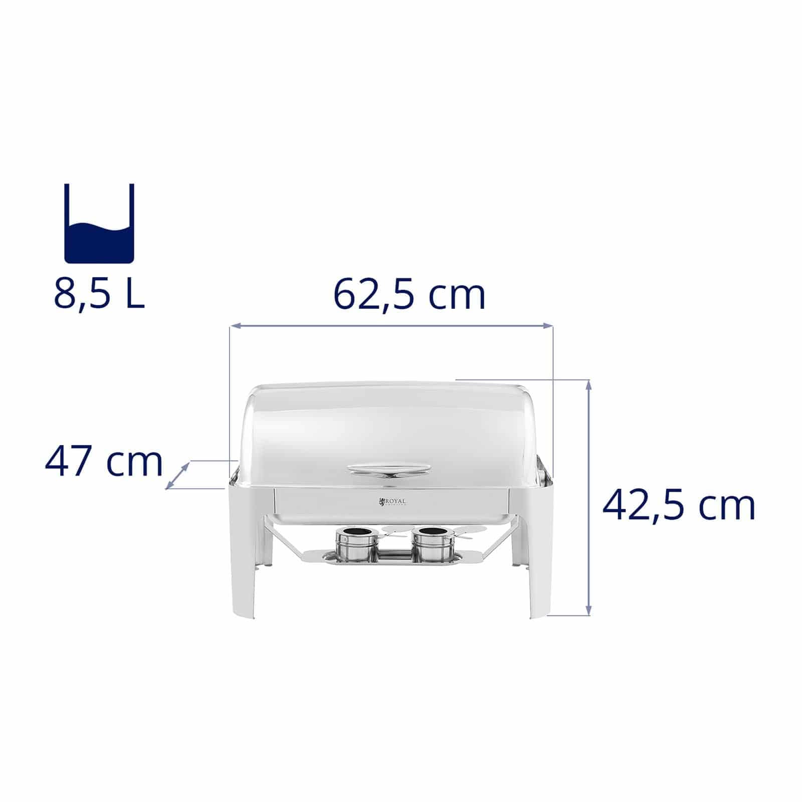 Royal Catering RCCD-RT4_9L Chafing Dish GN 1/1 8,5 L 2 Brennstoffzellen Rolltop Warmhaltebehälter Rechaud