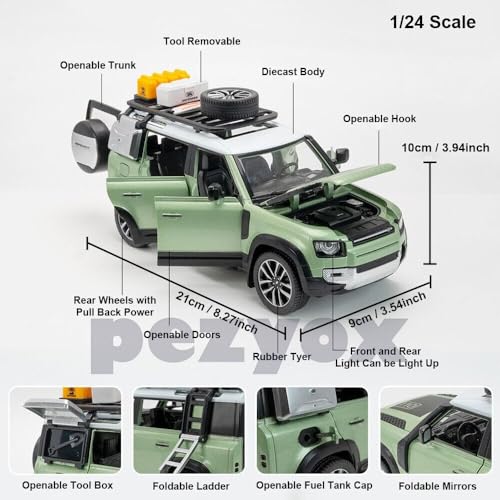 Image of Die-Cast Zinc Alloy 1:24 Scale Defender Camping【Large】 with 6 Openable Doors,Lights & Music. (Green)