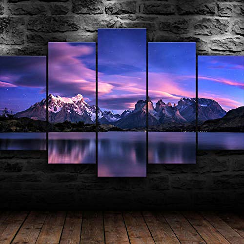 REGF Frameless Canvas Painting 5 Panel Mountains Pink Sky Landscape Nature UnFramed 5 Pieces Canvas Prints Wall Art Pictures Modern Canvas Painting Artwork for Home Decoration (Size 80X40inch)