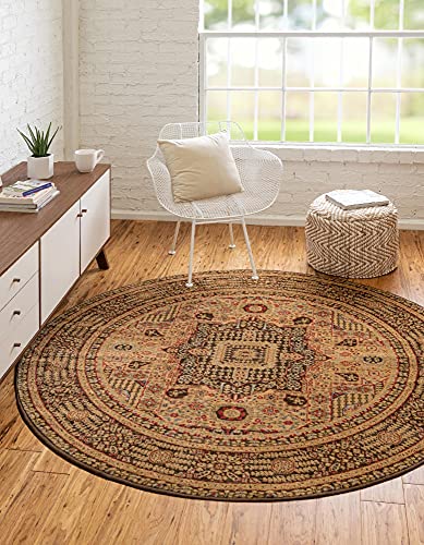 Rugs.com Amina Collection Rug – 6' Round Brown Flatweave Rug Perfect for Kitchens, Dining Rooms