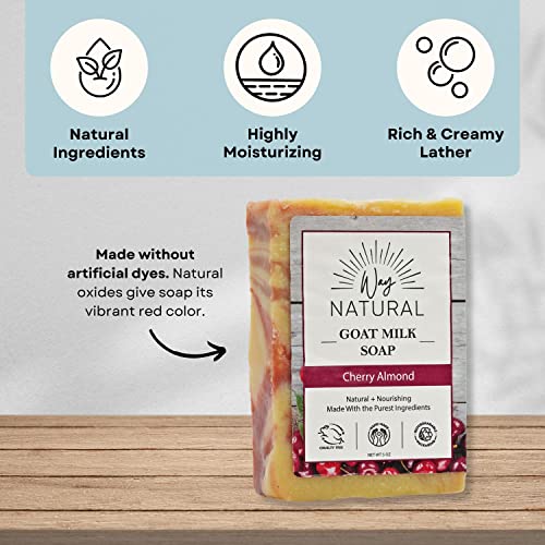 Way Natural Goat Milk Soap, Cherry Almond - Moisturizing, Nourishing, Gentle Body Soap Bars - Artisan, Natural Bar Soap For Women And Men - Cruelty Free Goat Soap - Handmade Organic Soap Bar, Goats Milk Soap Made In Usa - 3 Pack (5 Oz Large Bars) #TOP1