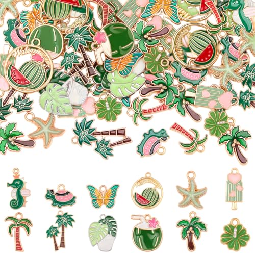 Pendentifs pour la fabrication de bijoux d'été : 60 charms en émail vert