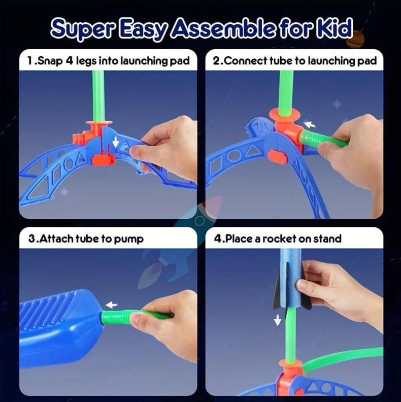 Image of Rocket Launcher, 3 Soft Foam Rockets, Outdoor and Garden Games, Stomp Air Rocket Launcher with LED Lights Gift for Kids Age 3 Years and Up
