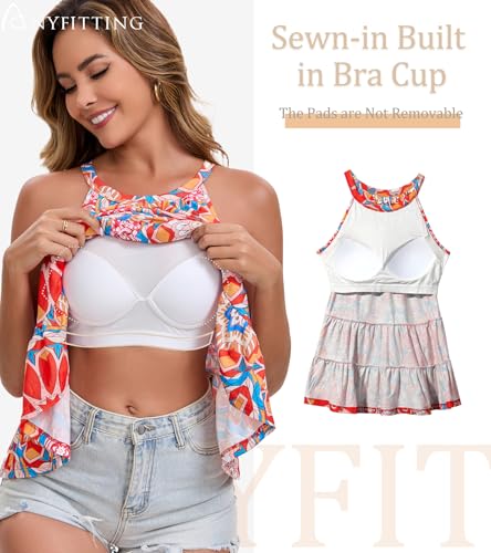 Image of Camisoles for Women with Built in Bra Adjustable Strap Tank Tops Cami Sleeveless Summer Tops for Workout Sleeping Traveling