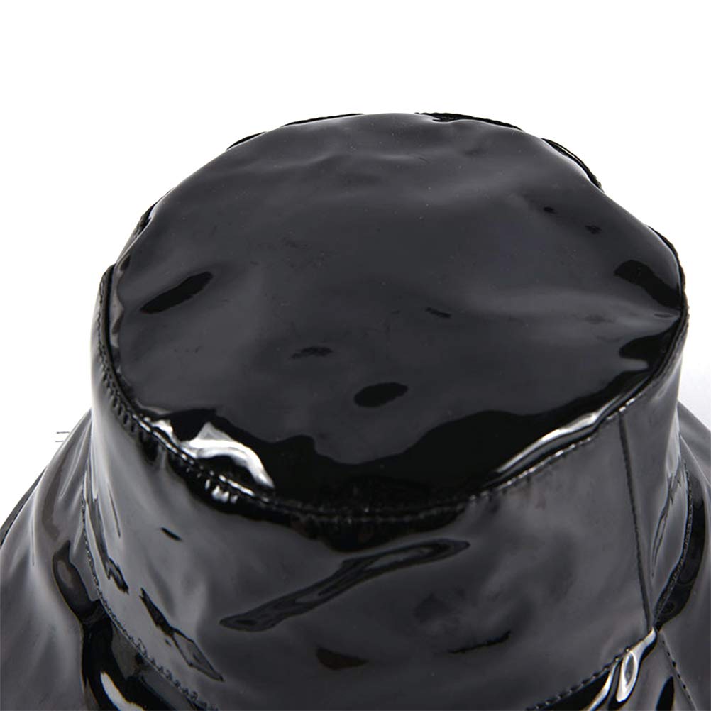 Cappello da pescatore impermeabile unisex, stile alla moda, in pelle verniciata, stile hipster, cappello da strada, M 56-80 cm, nero, Nero , M