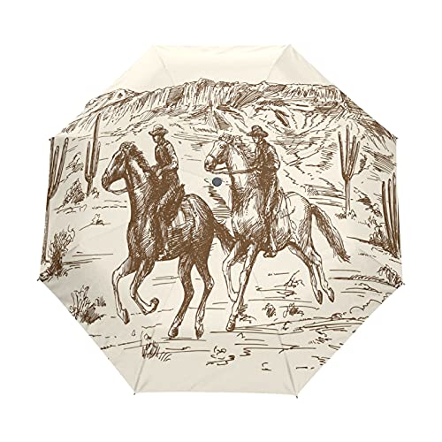 Parapluie pliable automatique cheval du désert marron compact et anti-UV pour la pluie