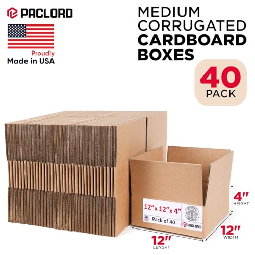 Image of Medium Cardboard Boxes 12 inchL x 12 inchW x 4 inchH (Pack of 40) - USA-Made Packing Boxes for Moving, Shipping, or Storage - USPS, UPS, FedEx Approved - Professional Packing Supplies for Moving | USA-Made Packing Boxes for Moving, Shipping, or Storage - USPS, UPS, FedEx Approved - Professional Packing Supplies