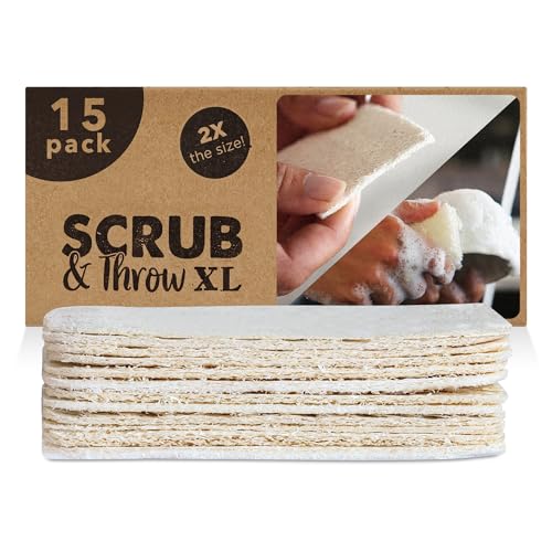 Image of Scrub & Throw XL Loofah Scrub Sponge, Natural, Plastic-Free, Non-Scratch, for Kitchen, Dishes, Pots and Cleaning, Plant-Based, Plastic-Free, Eco-Friendly, Biodegradable, 15 Pack