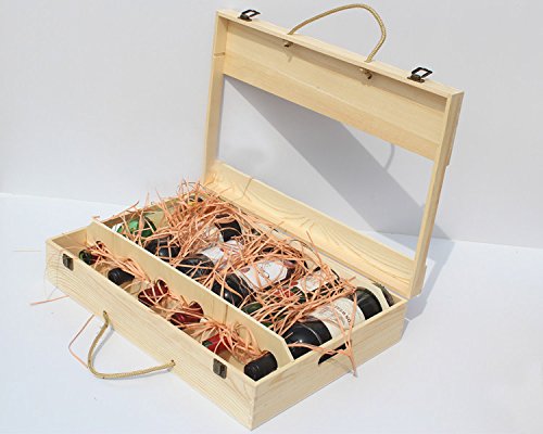 LANGUGU Country Rustic Finished Wood Cut Out Design Wine Champagne Holder Travel Case Carrier Storage/Modern Wine Bottle Crate Carring Box Creative Wedding Wine Gift Case (Six Bottles)