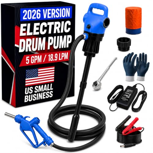 Electric Drum Pump - 55 Gallon, 5 GPM High Flow, Telescopic Tube, Barrel & Drum Transfer Pump for DEF, Diesel, Water-based Fluids, Antifreeze, Detergents and Light Oils, 110V AC/12V DC